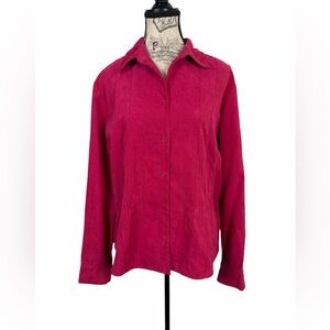 Talbots Vibrant Pink Faux suede Button-Down pintuck Shirt Size L